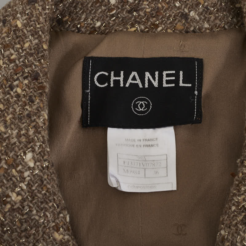 Top Quality Chanel Tweed Jacket Beige Wool Nylon