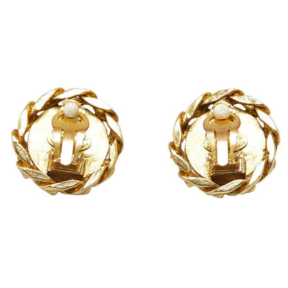Top Quality Chanel Coco Mark Round Rhinestone Clip-On Earrings Gold Plated
