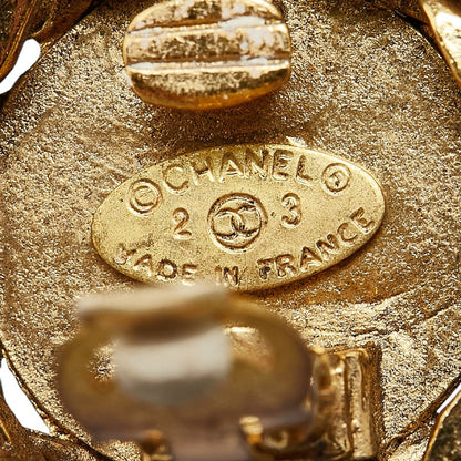 Top Quality Chanel Coco Mark Round Rhinestone Clip-On Earrings Gold Plated