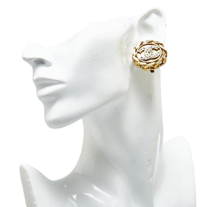 Top Quality Chanel Coco Mark Round Rhinestone Clip-On Earrings Gold Plated