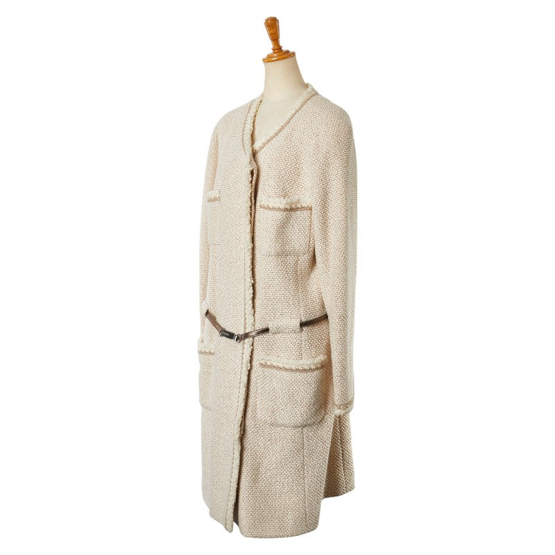 Top Quality Chanel Wool Silk Long Coat Beige