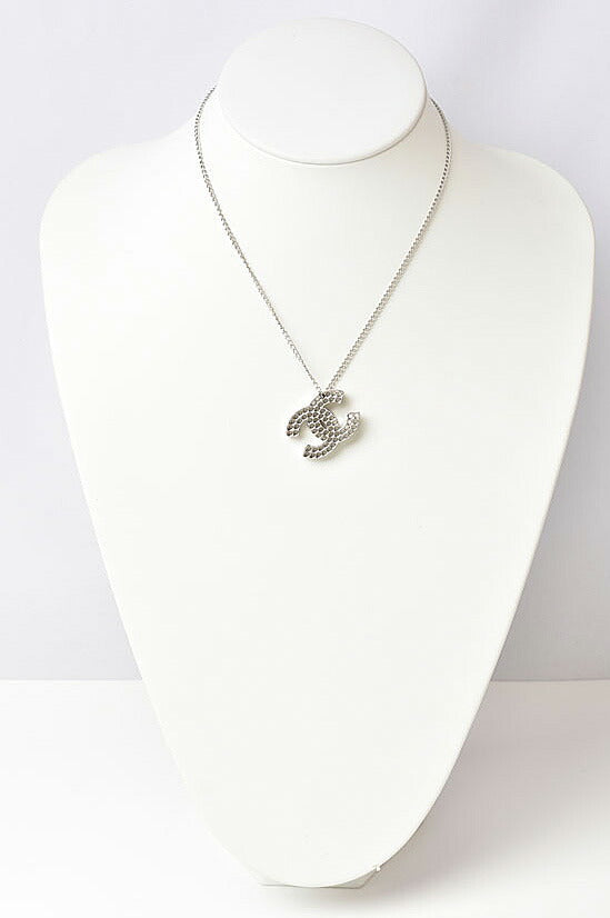 Top Quality Chanel Necklace Pendant CC Studs Black Silver