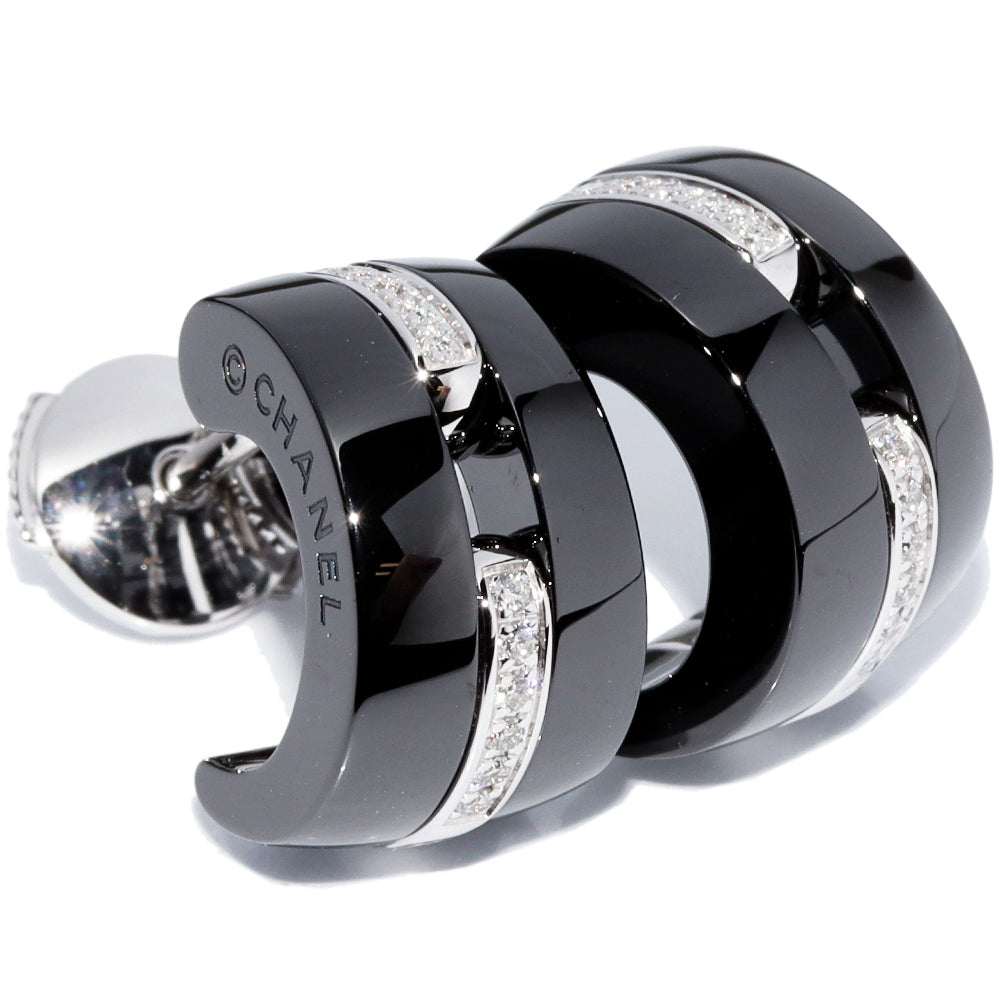 Top Quality Chanel K18WG Black Ceramic Diamond Hoop Earrings