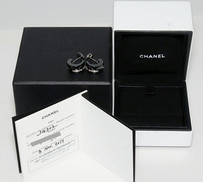 Top Quality Chanel K18WG Black Ceramic Diamond Hoop Earrings