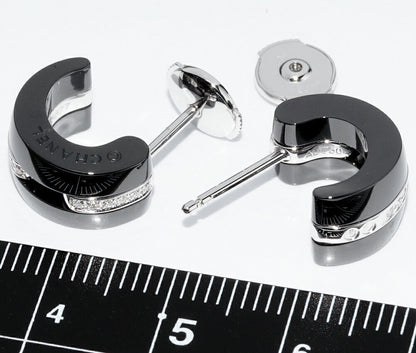 Top Quality Chanel K18WG Black Ceramic Diamond Hoop Earrings