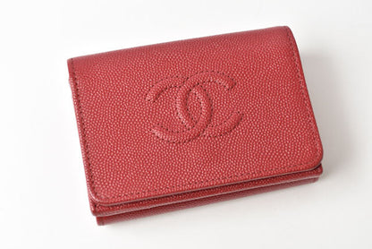 Top Quality Chanel Caviar Skin Mini Trifold Wallet Dark Red