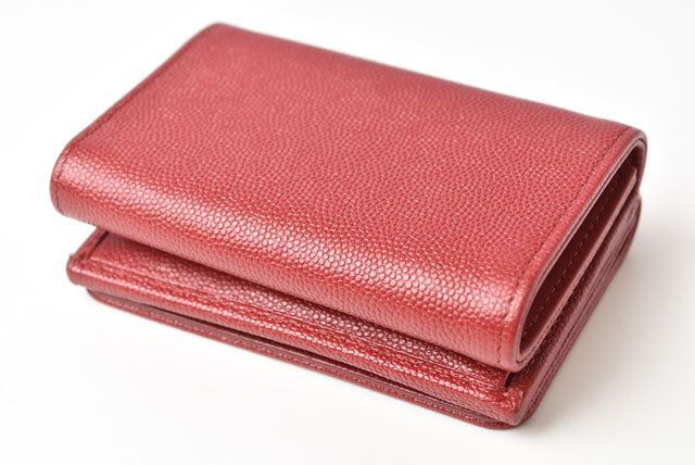 Top Quality Chanel Caviar Skin Mini Trifold Wallet Dark Red