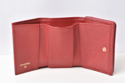 Top Quality Chanel Caviar Skin Mini Trifold Wallet Dark Red