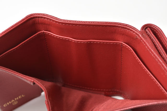 Top Quality Chanel Caviar Skin Mini Trifold Wallet Dark Red