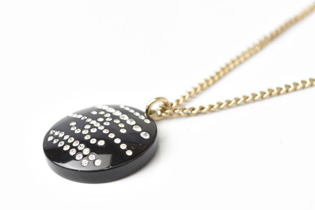 Top Quality Chanel Necklace/Pendant Coco Mark CC Rhinestone Gold/Black