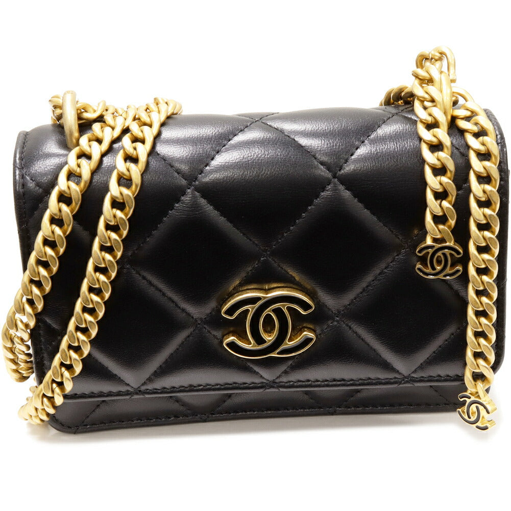 Top Quality Chanel Lambskin Chain Wallet Black Vintage Gold
