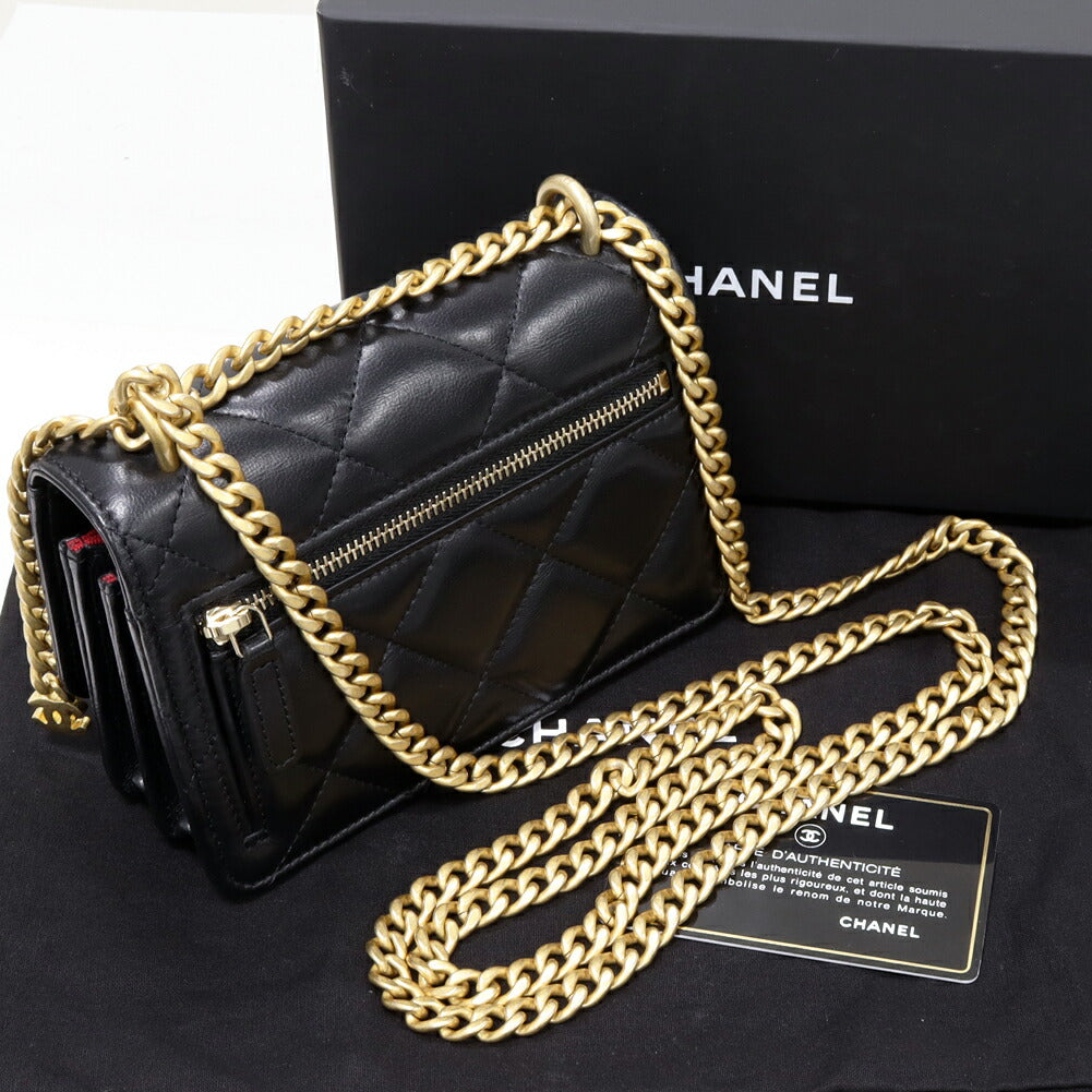 Top Quality Chanel Lambskin Chain Wallet Black Vintage Gold
