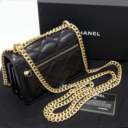 Top Quality Chanel Lambskin Chain Wallet Black Vintage Gold