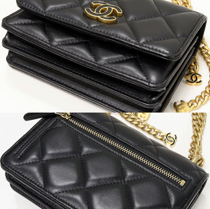 Top Quality Chanel Lambskin Chain Wallet Black Vintage Gold