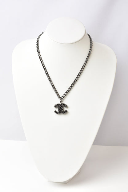 Top Quality Chanel Necklace/Pendant/Bracelet Unisex Coco Mark CC Rhinestone Chrome Silver