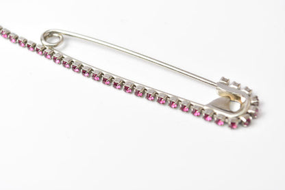 Top Quality Chanel Brooch Coco Mark Rhinestone Silver Magenta