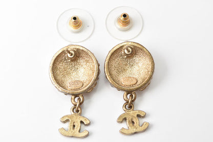 Top Quality Chanel Circle Pearl Motif Logo Rhinestone Gold Earrings
