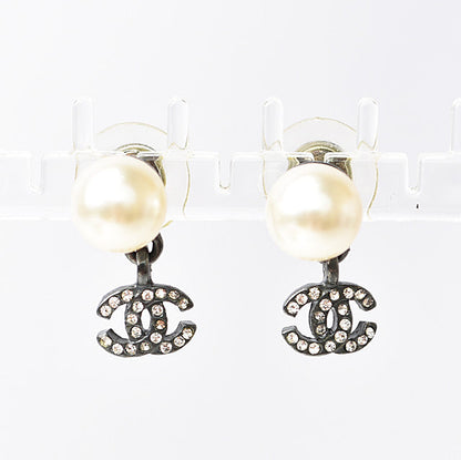 Top Quality Chanel Metal Rhinestone Faux Pearl Earrings