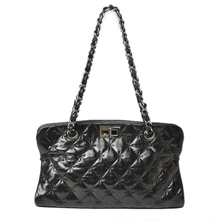 Top Quality Chanel Patent Leather Tote Bag Vintage Quilted Black