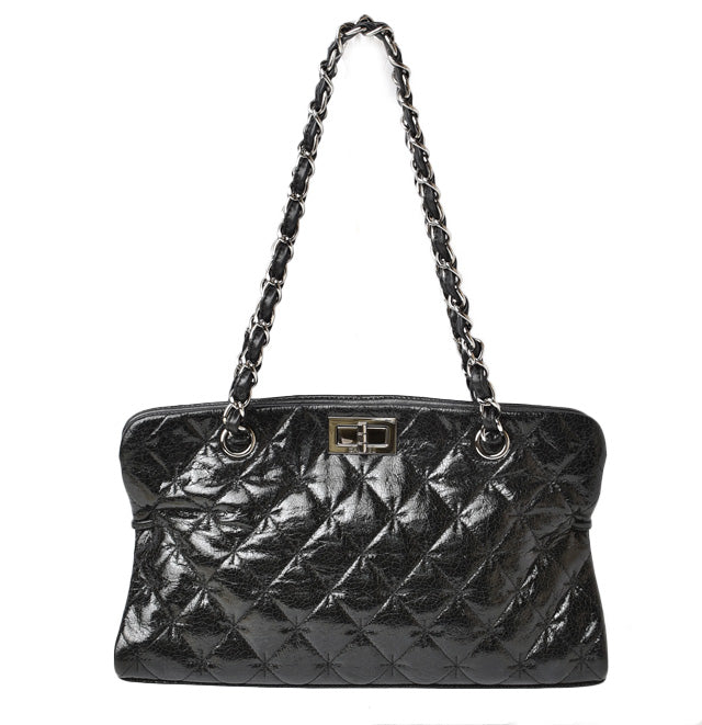 Top Quality Chanel Patent Leather Tote Bag Vintage Quilted Black