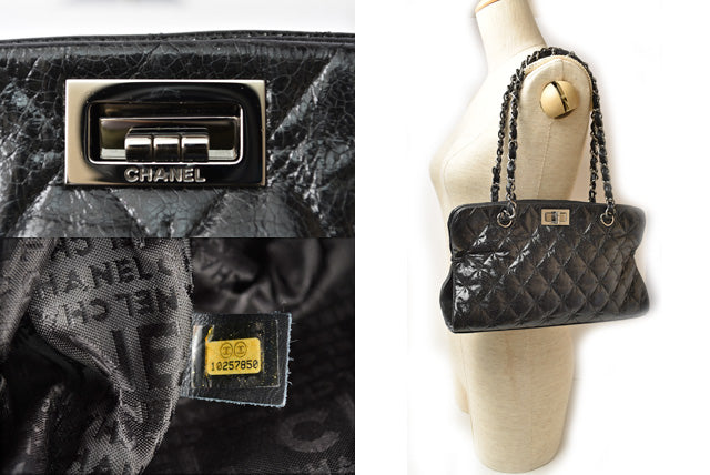 Top Quality Chanel Patent Leather Tote Bag Vintage Quilted Black