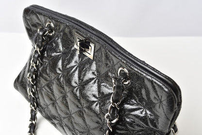 Top Quality Chanel Patent Leather Tote Bag Vintage Quilted Black