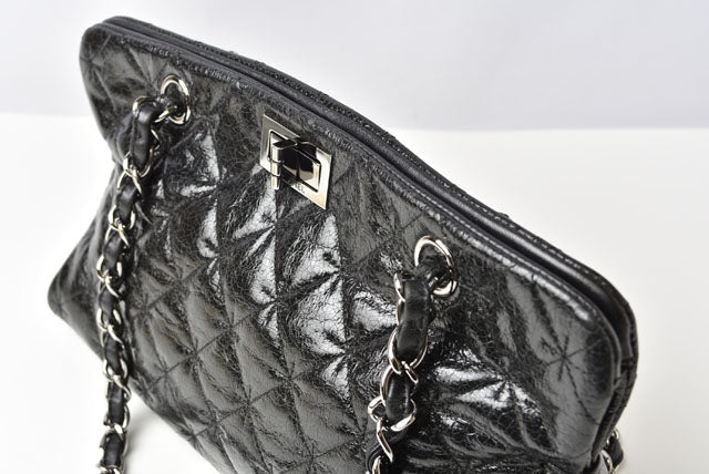 Top Quality Chanel Patent Leather Tote Bag Vintage Quilted Black