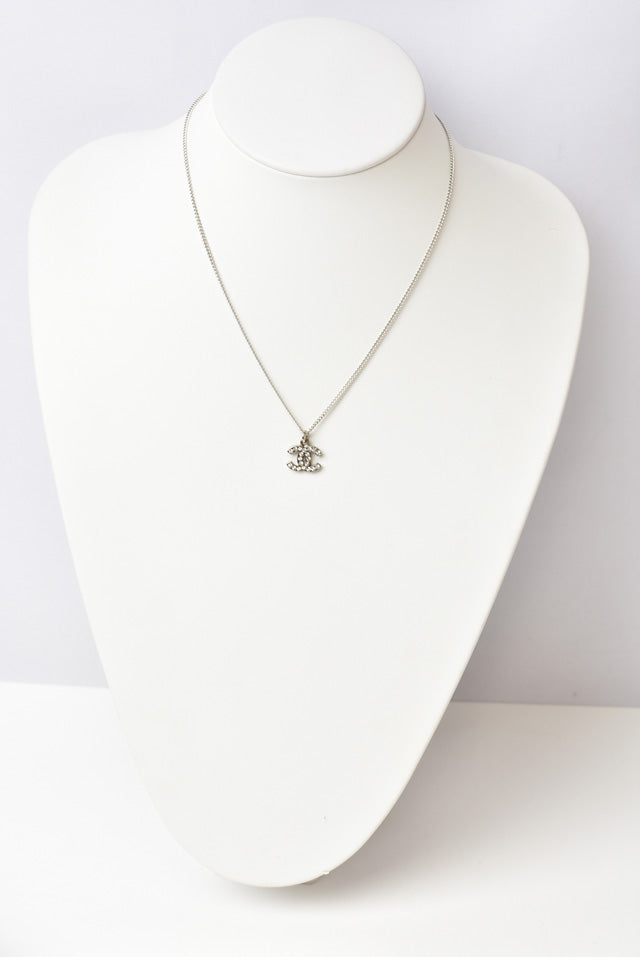 Top Quality Chanel Necklace/Pendant with Rhinestones. Silver/White
