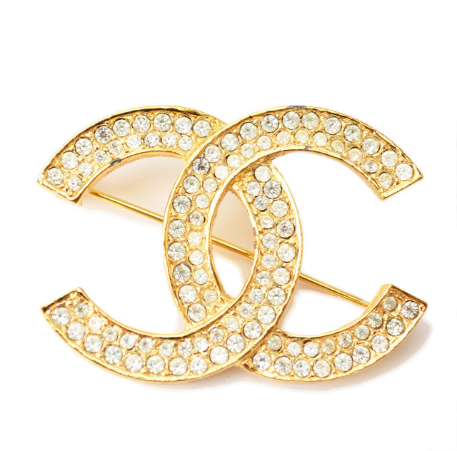 Top Quality Chanel Brooch Coco Mark Rhinestone Gold