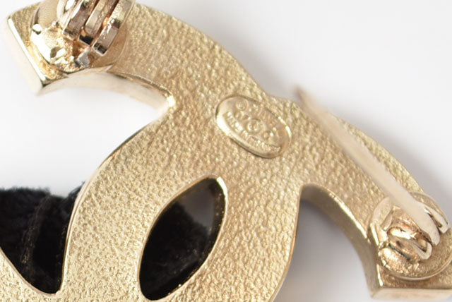 Top Quality Chanel Brooch Coco Mark Ribbon Motif Gold/Black
