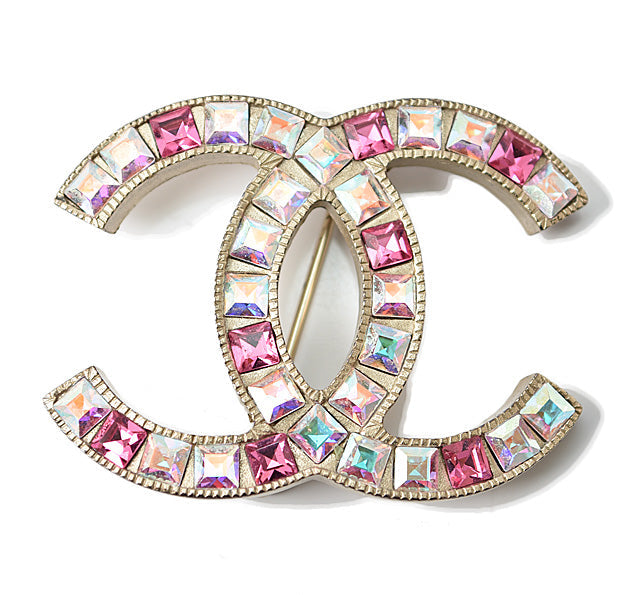 Top Quality Chanel Brooch Metal Rhinestone Pink Multi Gold
