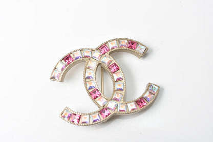 Top Quality Chanel Brooch Metal Rhinestone Pink Multi Gold