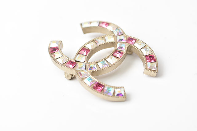 Top Quality Chanel Brooch Metal Rhinestone Pink Multi Gold