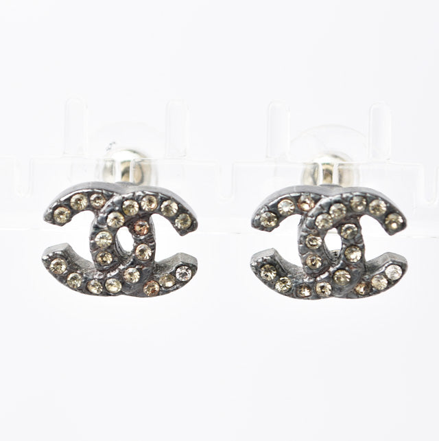 Top Quality Chanel Earrings CC Gunmetal Rhinestone