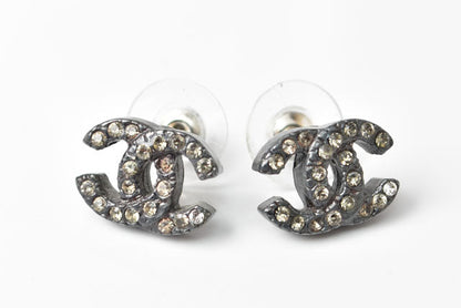 Top Quality Chanel Earrings CC Gunmetal Rhinestone
