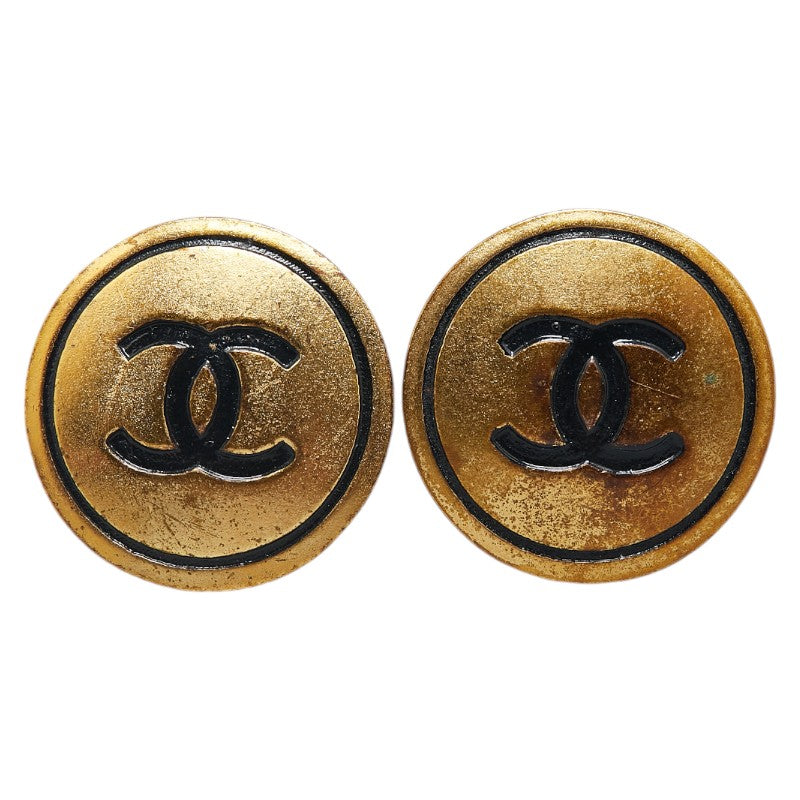 Top Quality Chanel Vintage Coco Mark Button Motif Clip-On Earrings Gold Plated