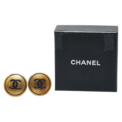 Top Quality Chanel Vintage Coco Mark Button Motif Clip-On Earrings Gold Plated