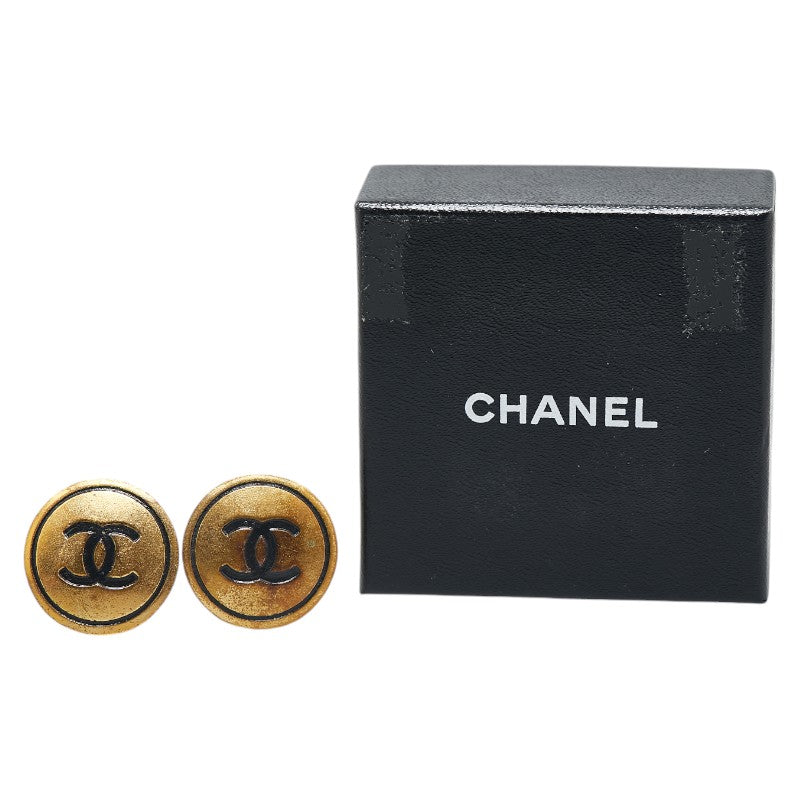 Top Quality Chanel Vintage Coco Mark Button Motif Clip-On Earrings Gold Plated