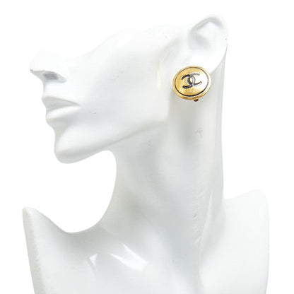 Top Quality Chanel Vintage Coco Mark Button Motif Clip-On Earrings Gold Plated