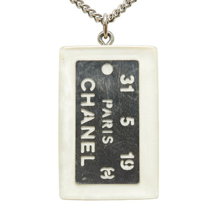 Top Quality Chanel Cambon Plate Necklace White Silver Plastic Plated