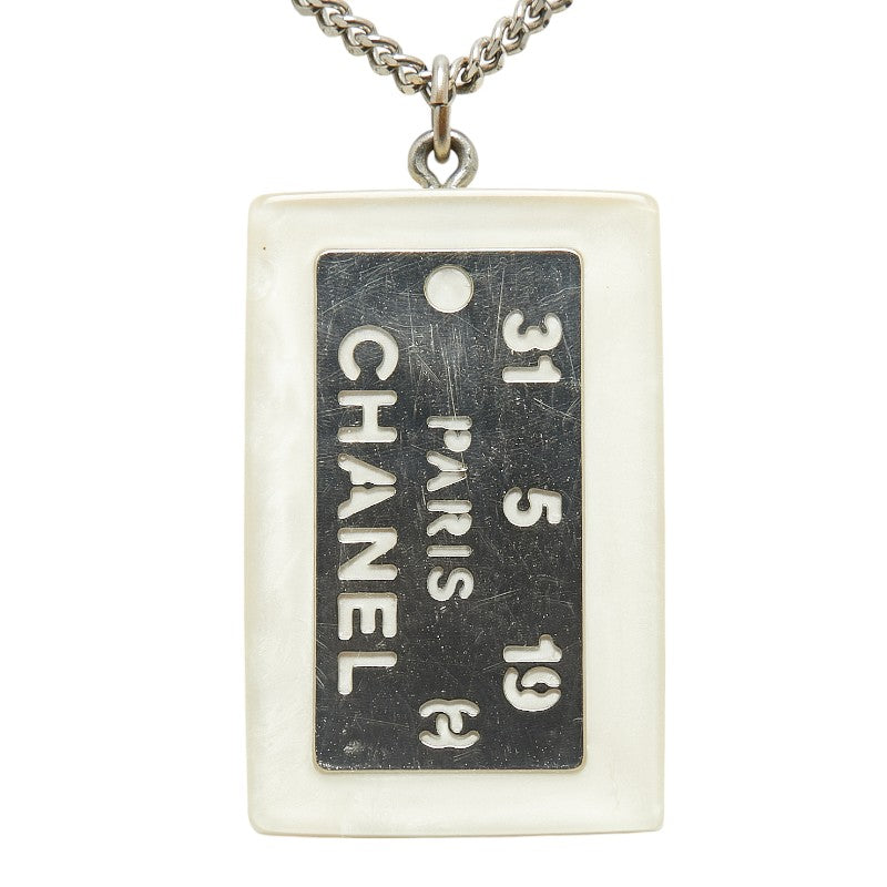 Top Quality Chanel Cambon Plate Necklace White Silver Plastic Plated