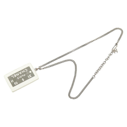 Top Quality Chanel Cambon Plate Necklace White Silver Plastic Plated