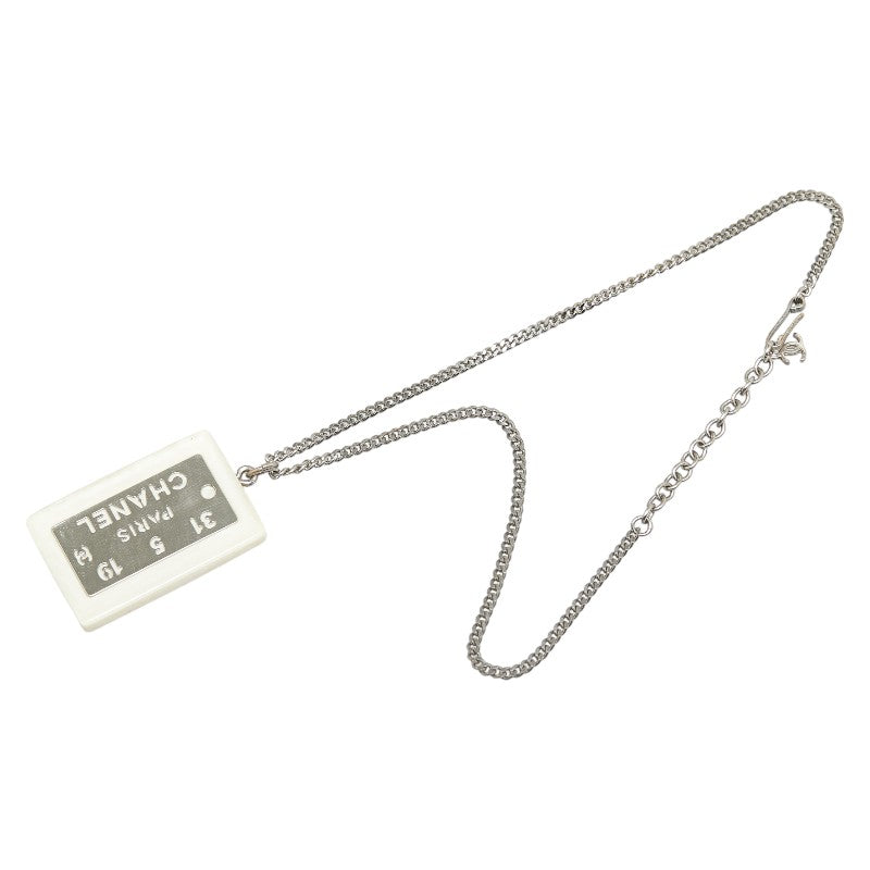 Top Quality Chanel Cambon Plate Necklace White Silver Plastic Plated