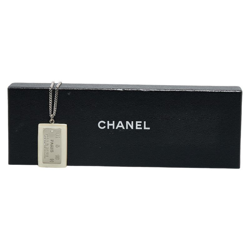Top Quality Chanel Cambon Plate Necklace White Silver Plastic Plated