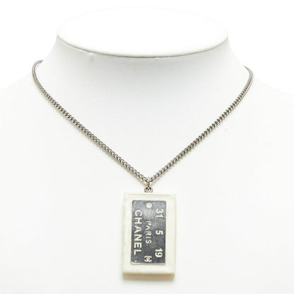 Top Quality Chanel Cambon Plate Necklace White Silver Plastic Plated