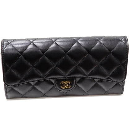 Top Quality Chanel Lambskin Classic Flap Wallet Black Gold AP0241