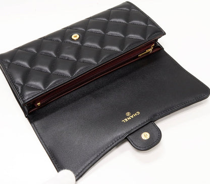 Top Quality Chanel Lambskin Classic Flap Wallet Black Gold AP0241