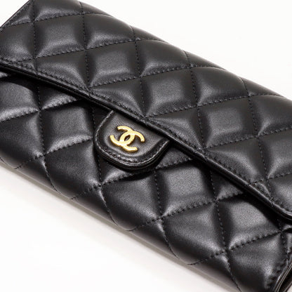 Top Quality Chanel Lambskin Classic Flap Wallet Black Gold AP0241