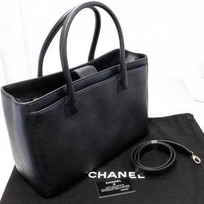 Top Quality Chanel 2WAY Tote Bag Soft Caviar Skin Black