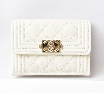 Top Quality Chanel Caviar Skin Boy Top Quality Chanel Mini Wallet Off White Gold